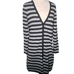 J. Jill Wearever Collection Striped Button-Front Cardigan Sweater XS Black Gray